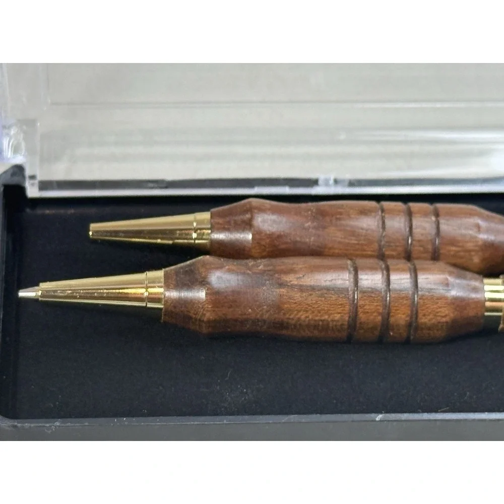 Handmade Bocote Wood Pen & Mechanical Pencil Set Gold Trim Fits Cross Refill
